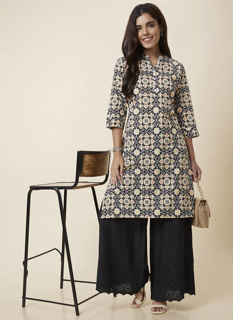 globus Globus Women Black Ethnic Motifs Embroidered Flared Pure Cotton Ethnic Palazzos